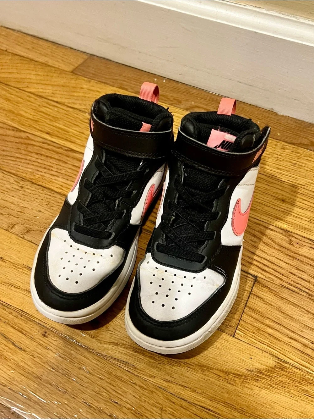 Nike Kids High-Top Sneakers in Black, White & Pink Coral